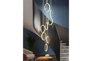 RuiRfh Kronleuchter moderne LED Villa Treppe große Pendelleuchte goldene dimmbare hohe Decke Hängelampe mit Fernbedienung geeignet für Foyer Hotel Wohnzimmer Aluminium 15 Ringbeleuchtung (Color : Dim