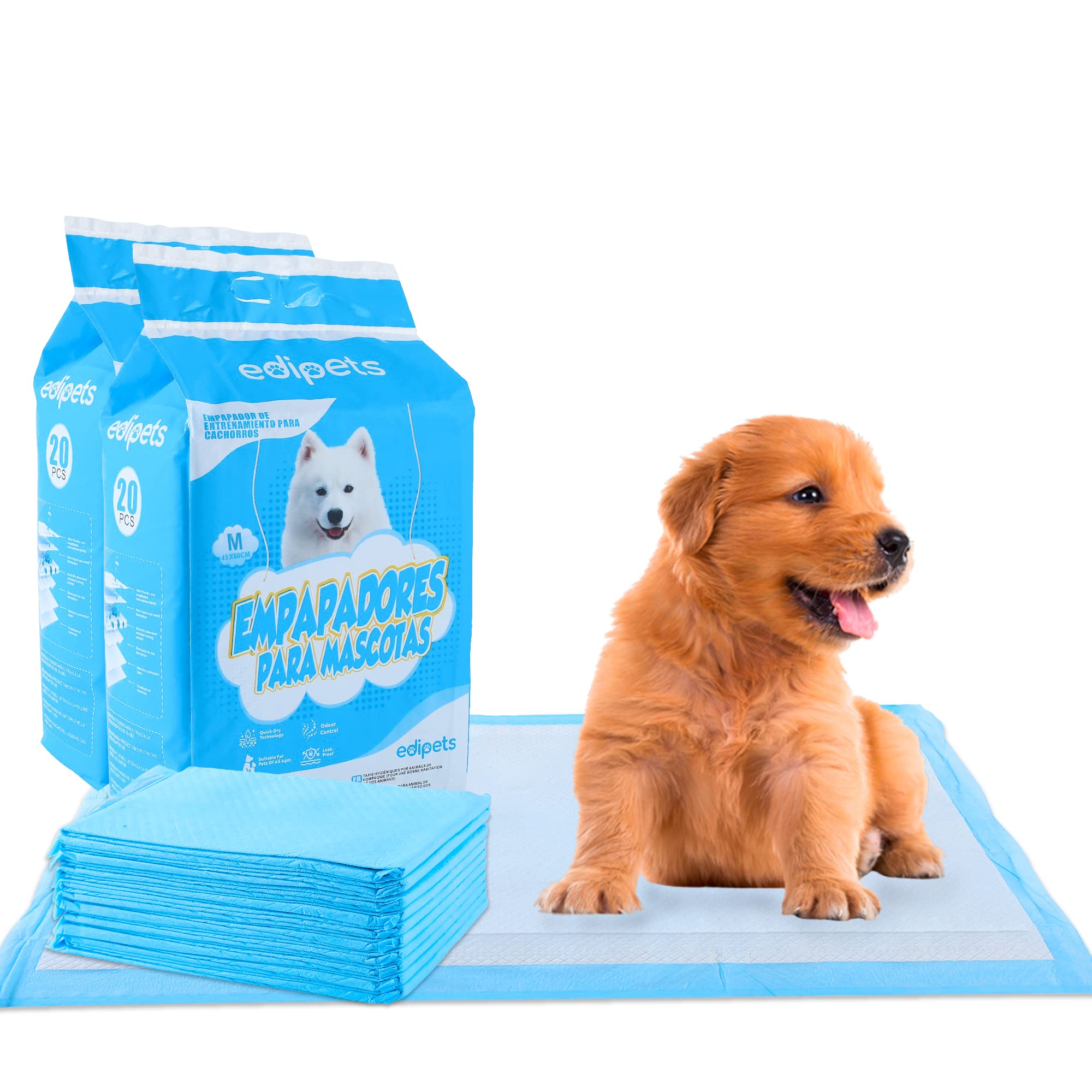 Edipets, Empapadores Perros, 45x60 cm, (40 Unidades), Alfombrillas Desechables para Mascotas, Toallitas de Entrenamiento y Adiestramiento, Absorbentes, Resistente