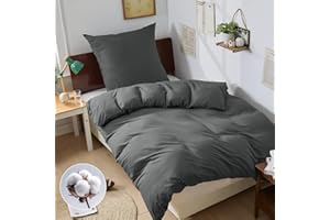 ‎BEDELITE BEDELITE Bettwäsche 135x200 Baumwolle 2teilig - Bettwäsche-Sets Grau mit Reißverschluss, Bettbezug 135x200cm Anthrazit mit Kissenbezug 80x80 cm, Oeko-TEX Bedding weiche und atmungsaktiv Bettwaren