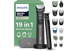 Philips Multigroom série 9000 Tondeuse tout-en-un 19 accessoires + rasoir OneBlade pour hommes – ensemble tondeuse/rasoir pour barbe, cheveux et corps, 27 hauteurs de coupe (0,2-20 mm), MG9556/15