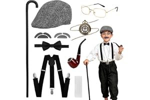 Gammal man förklädnad barnkostymtillbehör för farfar platt keps pojke klocka band fluga käpp glasögon mustasch rör för karnev