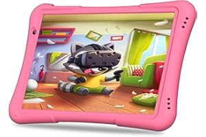 PRITOM 10 inch Kids Tablet Android 12 Tabletas 4GB(2+2) 32GB, Quad-Core, 6000mAh, Large HD IPS Display, WiFi 6, Dual Camera, Bluetooth, Toddler Tablet with Case for Kids Age 3+, Pink