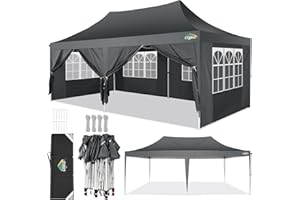 COBIZI Pavillon 3x6, Faltpavillon 3x6 Wasserdicht Stabil Winterfest, Sofort aufklappbare Vordächer Outdoor Gartenzelt mit 6 Seitenteilen, für Party Garten Festival, Grau