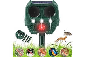 Joomouney Cat Repellent Garden,Cat Deterrent Solar Ultrasonic Animal Scarer Deterrent with PIR Sensor&Flash Light 5 Modes USB Charging, IPX4 Waterproof Animal Repellent for Cat, Dog, Fox, Bird
