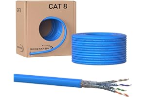 SatShop-Ft RedStar24 CAT 8 Cavo di rete 50m - Cavo Ethernet CAT8 Schermato - Cavo dati Cat 8.1 LAN Gigabit S/FTP, PIMF, PoE, 40Gbit/s, senza alogenuri, cavo di installazione in rame - 50 metri bobina