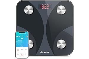 ‎ETEKCITY ETEKCITY Körperfettwaage, Personenwaage digital mit APP, Waage Personen Smart Waage mit Körperfett und Muskelmasse, Bluetooth Körperanalysewaage für BMI, Protein,180 kg/400 lb,Schwarz