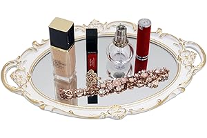 Funerom Vintage Decorative Oval Tray - 36.8 x 25.4 cm Antique White Bathroom Serving Tray