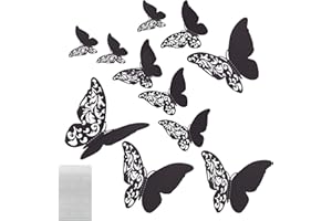 MultiValue 3D Mariposas Decorativas, 12 Piezas Mariposas Pegatinas de Pared con Adhesivo 3DMariposas Pegatinas pared Decorativas para Bodas Fiesta Balcón Pared (12,Negro)