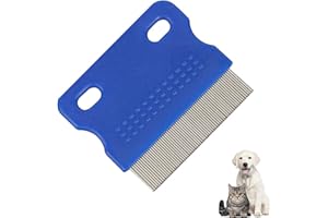 iLamdeetek Haustierkämme aus Edelstahl, feines Zahnpflege-Werkzeug, Anti-Flea-Kämme mit rutschfestem Griff, Tränenfleckenentferner, Blau