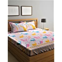 DECOMIZER Kids Cartoon Printed Bed Sheet Set - King Size 90x95", Wrinkle-Free Microfiber With 2 Pillow Covers (Aquarium)