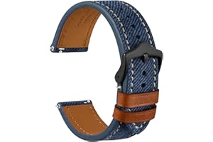 WOCCI Pasek do zegarka ze wzorem denimu, włoska skóra, klamra ze stali nierdzewnej, szerokość paska 18 mm 20 mm 22 mm