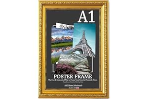 A2Z Home Solutions® Photo Poster Display Wall Hanging Ornate Gold Frame A1-59.4 × 84.1 cm For Print Picture With Clear Perspex 30x15mm Moulding Mounting Hooks MDF backboard