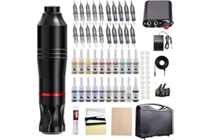 FONPOO Kit Completo per Macchinetta per Tatuaggi, Inchiostri per Tatuaggi a 20 Colori, Kit per Tatuaggi Rotanti per Principianti, 20 Cartucce ad Ago, Kit Penna per Tatuaggi con Custodia (nero)