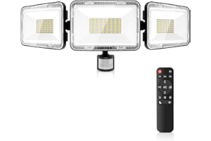 MEIKEE Projecteur LED Extérieur 70W avec Détecteur de Mouvement 6580LM Lampe de Sécurité avec Télécommande 6500K Blanc Froid IP66 Étanche 3 Têtes 4 Modes d'éclairage Mural pour Cour, Jardin, Garage