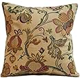 Traditional Tea Rose Heavyweight Tapestry Double Sided Cushion Cover. 17"x17" Square Pillow Cover. Victorian style floral botanical design leaves and flowers. Vintage colourway.
