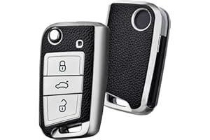 OATSBASF Etui na kluczyki samochodowe VW, kompatybilne z VW Golf 7, etui na klucze, etui na klucze, do VW Polo, Skoda, Tiguan, MK7, 3 przyciski (srebrne)