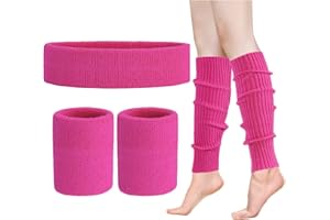 ONUPGO Ocieplacze na nogi, zestaw dla kobiet w stylu lat 80., neonowe, dzianinowe, ocieplacze na nogi, opaski na nadgarstek, lata 80., kostiumy treningowe, akcesoria dla kobiet