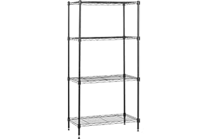 Amazon Basics 4-Shelf Narrow Storage Unit With Height Adjustable Shelves & Levelling Feet, 363kg Max Weight, Black, 60.1 cm D x 35.6 cm W x 121.9 cm H