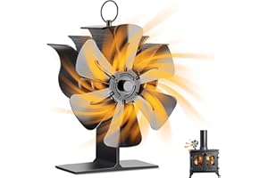 YUNYODA Kaminventilator mit 6 Blättern, Wärmebetriebener Ofenventilator mit Temperaturanzeige, Leiser Fireplace Lüfter Luftzirkulation Fireplace Stove Fan Ohne Strom für HolzofenKamin
