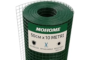 MOHOME Rete Metallica Recinzioni 10 m x 50 cm Plastificata Maglia Quadrata 12,5 mm Rete Protettiva Resistente Giardino Pollaio Cortile Vigneto Animali Ringhiere Balcone