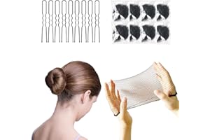 TONJIN Filet Chignon Danse Set,50 Pièces Filets À Cheveux Invisibles Maille Élastique Bord avec 10 Pièces Noir épingle à Cheveux Invisible Chignon Filet pour Femmes(Noir)