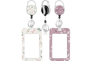 WOOXDYUK 2 etui na dowód osobisty i zwijana rolka, w drobne kwiaty, z wytrzymałą, zwijaną rolką, dla nauczycieli, studentów i pracowników biurowych (różowy i biały)