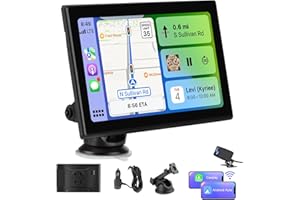 Hexinex 7”Pantalla de Coche CarPlay/Android Auto Inalámbrico/MirrorLink, Reproductor de Pantalla Tactíl Admite Bluetooth/Asistencia de Voz/Google/USB/SD/FM/Sin Instalación/Cámara 6M