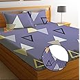 BSB Home Premium Cotton All Round Elastic Fitted Bedsheets with 2 Pillow Covers | Double Bed with Longlasting 180 TC Supersoft Wrinklefree | for 78x72+10 Mattress (Trangle, Grey & White)