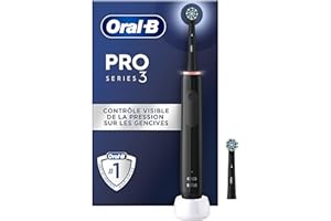 Oral-B Pro 3 3000 Brosse À Dents Électrique Oscillo-Rotative, Capteur De Pression Pour Protéger Les Gencives Sensibles, Mode Blancheur, 2 Brossettes Rondes De Rechange, 1 Chargeur, Noire