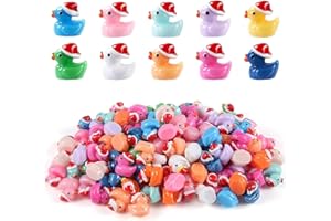 GETFACAI 50PCS Mini Christmas Ducks, Mini Ducks Miniature, Tiny Resin Ducks Wtih Christmas Hat, Small Ducks, Figures Ornament for Micro Landscape Garden, Christmas Mini Ducks. Tiny Ducks (10 Colors)