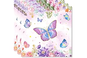 ParPix 24 Stück Lila Servietten Schmetterling, 33x33cm Schmetterling Servietten, Frühling Servietten Geburtstag Mädchen, Schmetterling Geburtstag Servietten, Blumen Frühling Tischdeko Papierservietten
