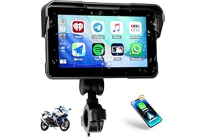 CAMECHO Motorcycle CarPlay Screen with Bluetooth, 5 Inch Touchscreen Wireless CarPlay & Android Auto Airplay Screen for Motobike, IP68 Waterproof, Dual Bluetooth Trans, Navigation, Voice Control