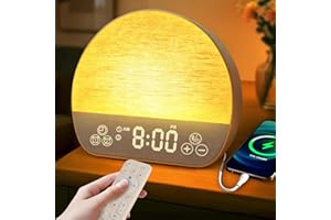 Charmofun Sveglia da Comodino con Simulazione Alba, 37 Suoni Rilassanti, Doppia Clock e Snooze, Sunrise Alarm Clock con Telecomando, Sveglia Luce Naturale Ideale per Dormiglioni e Bambini