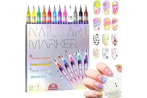 GENÉRICO Bolígrafo de Uñas Nail Art 3D, 12 Colores Bolígrafo Uñas 0.5 MM para Uñas, Plumín de Punto Graffiti, Plumín de Dibujo y Pintura, Pincel Liner para Casa o Salón (1 PCS)