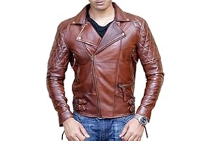 SUPERIOR LEATHER GARMENTS Mens Biker Motorcycle Copper Color Hand Waxed Cafe Racer Leather Jacket