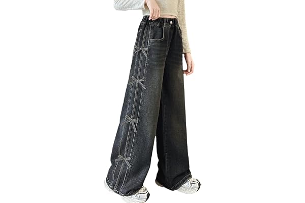 SEAUR Säckiga jeans flicka jeansbyxor breda ben elastiska jeans