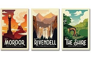 DUTIS KKMM Lot de 3 affiches de voyage rétro Le Seigneur des Anneaux - Poster vintage LOTR - Peinture décorative sur toile pour salon, chambre à coucher (40 x 60 cm)