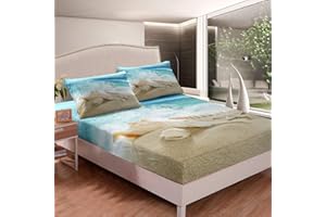 LOUSSIESD Set di lenzuola a tema oceano to mare da letto adolescenti hawaiano spiaggia lenzuolo con angoli traspirante estate vacanza copertura camera Decor matrimoniale