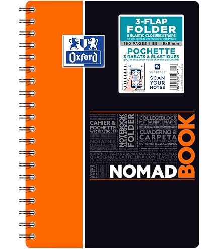 Cahier Oxford OrganiserBook A4+ - 160 Pages 5mm - Couverture Polypro Gris - Trieur Intégré