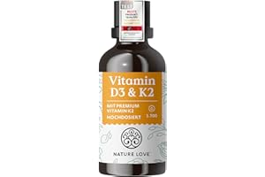 ‎NATURE LOVE Nature Love Vitamin D3 + K2 (50ml) - Hoch bioverfügbar durch Original K2VITAL® 99,7% all-trans - laborgeprüfte 1000 I.E. Vitamin D und 20 µg Vitamin K2 pro Tropfen - MCT Öl - in Deutschland produziert