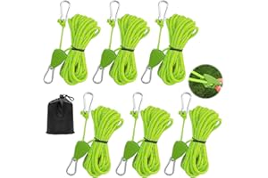 XZMCAT 6 Stück Seilratsche mit Haken, 4 MM Verstellbarer Seil Ratsche, 4 M Abspannseile mit Seilspanner, Reflektierende Abspannseile Camping für Outdoor, Zelte