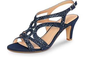 PIZZ ANNU Womens Sandals Sparkly Rhinestones Strappy Kitten Heels Ladies Wedding Shoes for Women Bride Slingback Summer Prom Party UK 3-9