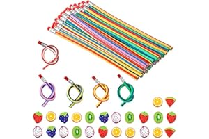 HEQISHUN Ołówki do zginania z gumką do mazania, 49 sztuk, wzór owocowy, jako upominek dla dzieci, prezent na urodziny dziecka, dla gości, magiczny długopis i gumka do mazania z wzorem owocowym, dla dzieci, na Boże Narodzenie, prezent