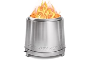 EchoSmile Braciere Senza Fumo da 46 cm con Tripla Combustione e Valvola Regolabile, Cassetto Cenere Rimovibile, Acciaio Inox, Focolare Portatile per Esterni, Giardino, Patio, Campeggio