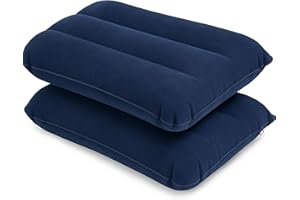 LUPO Inflatable Camping Pillows 2Pcs - Blow up Travel Cushions Lightweight Compact - Waterproof Soft Flocked Surface - Easy Inflate and Deflate - 45 x 25cm Blue