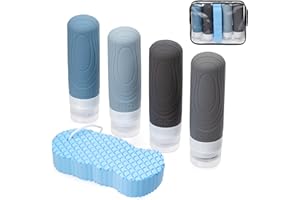 S&T New Light Flaconi da Viaggio 100 ml - Set Silicone Anti-perdita con Borsa e Spugna