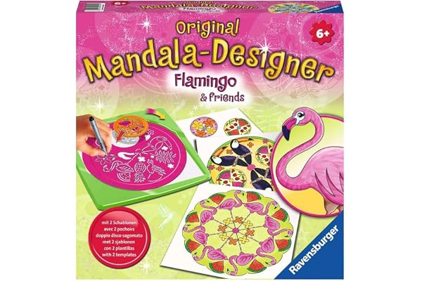 Ravensburger – Mandala Designer – Dessin – Loisir créatif – Pochoirs – Crayons de Couleur Inclus – Flamingo – Flamant Rose – Activité créative – Enfant – Dès 6 Ans – 28518 – Version française