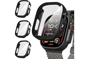 Suoman 3 Stück Hülle für Apple Watch Ultra/Ultra 2 49mm Schutzhülle PC Ultradünne HD Hartglas Glas Kratzfest Displayschutz Case,Schwarz&Schwarz&Schwarz,49mm