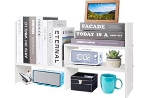 Powerking, Libreria da scrivania in legno regolabile, organizer per la scrivania, scaffale espositivo, libreria espandibile per forniture da ufficio, per regali di compleanno, bianco