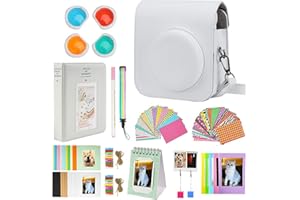 RISOU Mini 12 Camera Accessories Bundles Compatible with Instax Mini 12. - Kit Includes: Camera Case/Photo Album/Filters/Wall Hanging Frames/Stickers/Pen(12 in 1) (White)